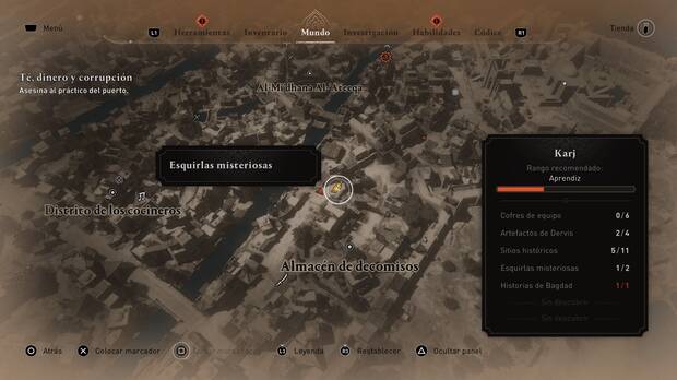 Assassin's Creed Mirage - Localización en el mapa de la esquirla misteriosa 8 en Karj