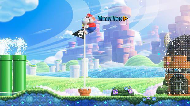 Super Mario Bros. Wonder - Cómo llegar a lo más alto del banderín de meta en Llegada al Reino Flor