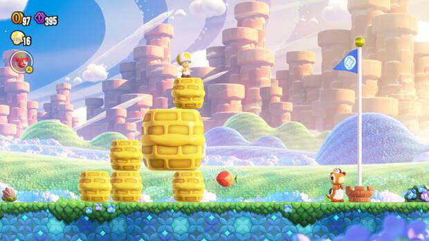 Super Mario Bros. Wonder - Cómo llegar a lo más alto del banderín de meta en La colina de los Correveitires