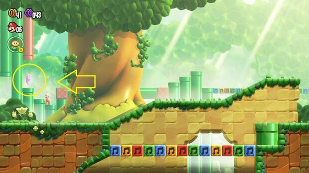 Super Mario Bros. Wonder - Localización de la Moneda púrpura #1 en El desfile de las Plantas Piraña