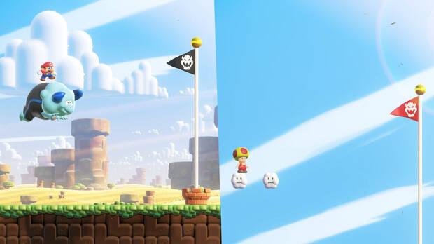 Super Mario Bros. Wonder - Cómo llegar a lo más alto del banderín de meta en El imbatible embate del Embistonte