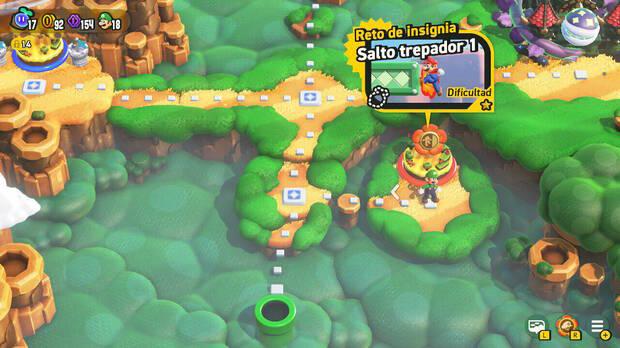 Super Mario Bros. Wonder - Nivel Reto de insignia - Salto trepador 1 del Mundo 1 Pradera Tubirroca