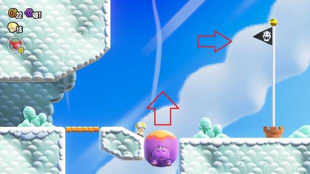Super Mario Bros. Wonder - Cómo llegar a lo más alto del banderín de meta en Hipobótamos cósmicos
