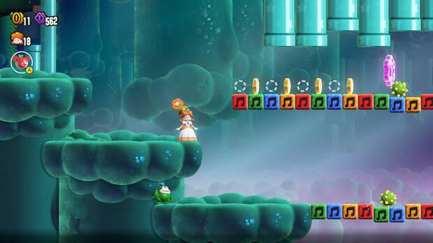 Super Mario Bros. Wonder - Localización de la Moneda púrpura #2 en Spikes entre tuberías inestables