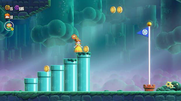 Super Mario Bros. Wonder - Cómo llegar a lo más alto del banderín de meta en Spikes entre tuberías inestables