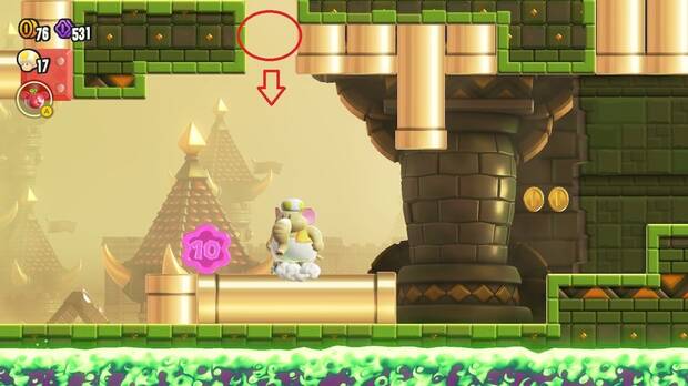 Super Mario Bros. Wonder - Localización de la Moneda púrpura #1 en Palacio de la pradera Tubirroca