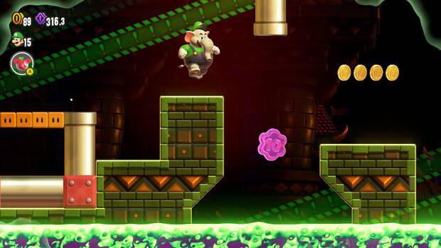 Super Mario Bros. Wonder - Localización de la Moneda púrpura #3 en Palacio de la pradera Tubirroca