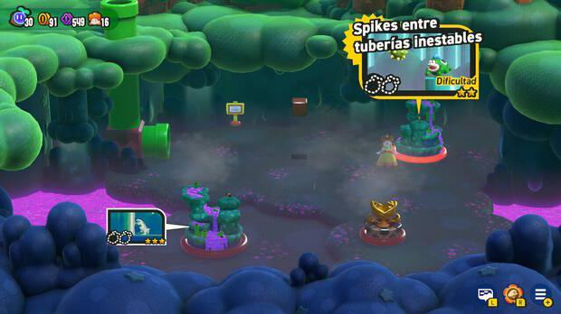 Super Mario Bros. Wonder - Nivel Spikes entre tuberías inestables del Mundo 1 Pradera Tubirroca