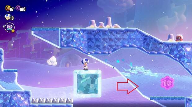 Super Mario Bros. Wonder - Localización de la Moneda púrpura #3 en El valle helado de los Patapatís
