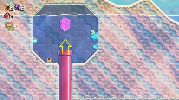 Super Mario Bros. Wonder - Localización de la Moneda púrpura #1 en La gruta costera del Hurtín buceador
