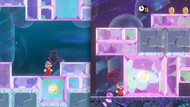 Super Mario Bros. Wonder - Localización de la Semilla maravilla #1 en La cueva de los bloques gema