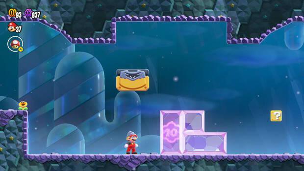 Super Mario Bros. Wonder - Localización de la Moneda púrpura #1 en La cueva de los bloques gema