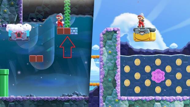 Super Mario Bros. Wonder - Localización de la Moneda púrpura #2 en La cueva de los bloques gema