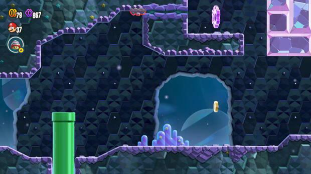 Super Mario Bros. Wonder - Localización de la Moneda púrpura #3 en La cueva de los bloques gema