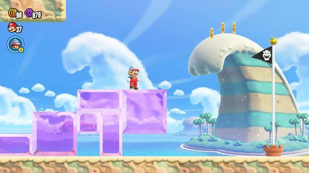 Super Mario Bros. Wonder - Cómo llegar a lo más alto del banderín de meta en La cueva de los bloques gema