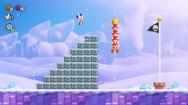 Super Mario Bros. Wonder - Cómo llegar a lo más alto del banderín de meta en Los Serpiés de la ruta montañosa