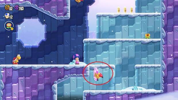 Super Mario Bros. Wonder - Localización de la Moneda púrpura #1 en El vuelo rasante del Tucante
