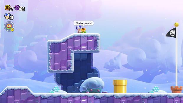 Super Mario Bros. Wonder - Cómo llegar a lo más alto del banderín de meta en El vuelo rasante del Tucante