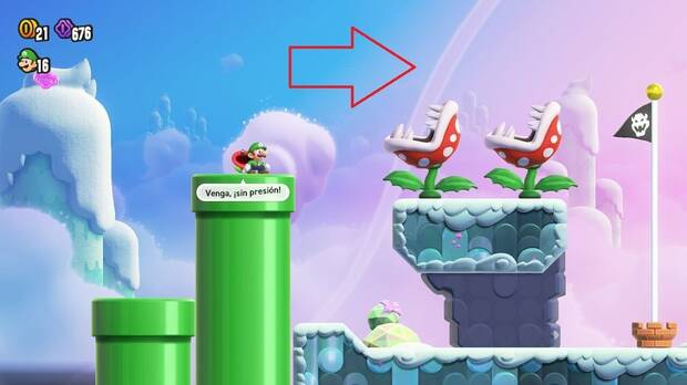 Super Mario Bros. Wonder - Cómo llegar a lo más alto del banderín de meta en Reto de insignia - Salto alto 1