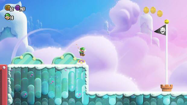 Super Mario Bros. Wonder - Cómo llegar a lo más alto del banderín de meta en Reto de insignia pro - Calzado muelle 1