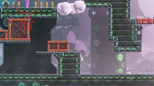 Super Mario Bros. Wonder - Localización de la Moneda púrpura #1 en Fortaleza aérea en la cordillera Nub Nub