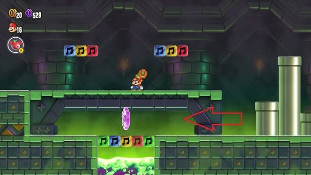 Super Mario Bros. Wonder - Localización de la Moneda púrpura #1 en Palacio de la cordillera Nub Nub
