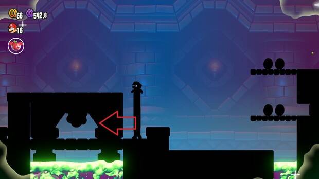 Super Mario Bros. Wonder - Localización de la Moneda púrpura #2 en Palacio de la cordillera Nub Nub