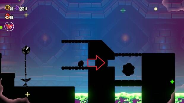 Super Mario Bros. Wonder - Localización de la Moneda púrpura #3 en Palacio de la cordillera Nub Nub