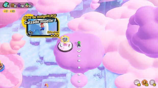 Super Mario Bros. Wonder - Nivel Reto de insignia pro - Calzado muelle 1 del Mundo 2 Cordillera Nub Nub