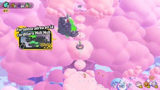 Super Mario Bros. Wonder - Nivel Fortaleza aérea en la cordillera Nub Nub del Mundo 2 Cordillera Nub Nub