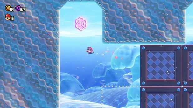 Super Mario Bros. Wonder - Localización de la Moneda púrpura #2 en Reto de insignia - Impulso delfín 2