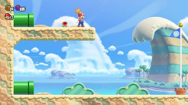 Super Mario Bros. Wonder - Cómo llegar a lo más alto del banderín de meta en Reto de insignia - Impulso delfín 2