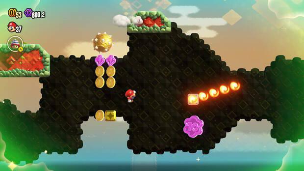Super Mario Bros. Wonder - Localización de la Moneda púrpura #3 en Especial Cascadas: ¡Avalancha!
