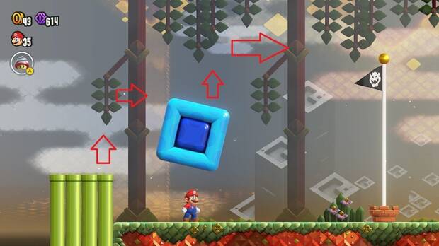 Super Mario Bros. Wonder - Cómo llegar a lo más alto del banderín de meta en Especial Cascadas: ¡Avalancha!