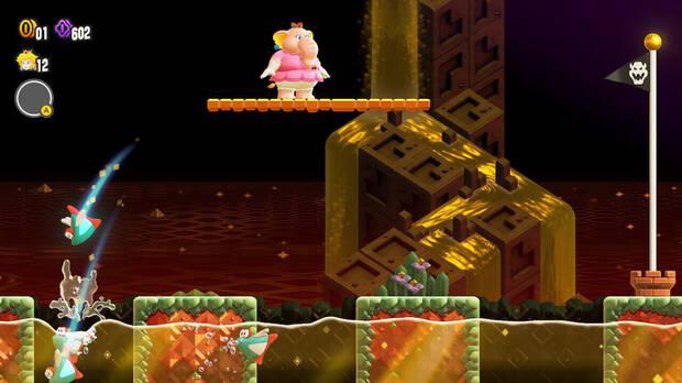 Super Mario Bros. Wonder - Cómo llegar a lo más alto del banderín de meta en Prueba de Atungos: En el punto de mira