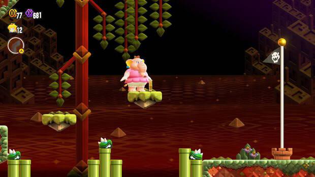 Super Mario Bros. Wonder - Cómo llegar a lo más alto del banderín de meta en Prueba intermedia: Persecución vertical