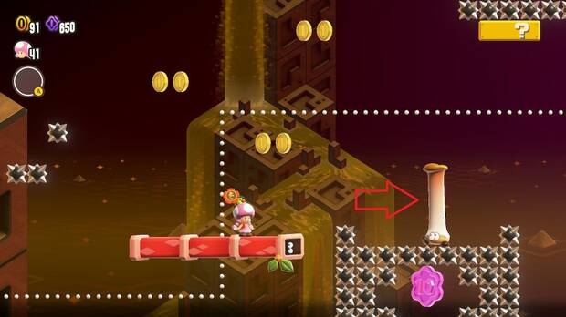 Super Mario Bros. Wonder - Localización de la Moneda púrpura #1 en Prueba espinosa: Lanzasaltamantas