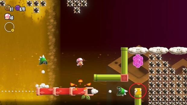 Super Mario Bros. Wonder - Localización de la Moneda púrpura #3 en Prueba espinosa: Lanzasaltamantas