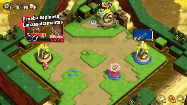 Super Mario Bros. Wonder - Nivel Prueba espinosa: Lanzasaltamantas del Mundo 3 Cascadas Doradas