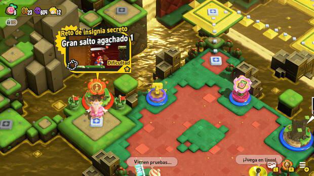 Super Mario Bros. Wonder - Nivel Reto de insignia secreto - Gran salto agachado 1 del Mundo 3 Cascadas Doradas