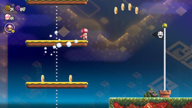 Super Mario Bros. Wonder - Cómo llegar a lo más alto del banderín de meta en Prueba de Anisiris: En el cielo estrellado