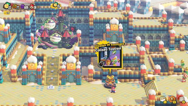 Super Mario Bros. Wonder - Nivel Oleadas de enemigos - Coliseo Tostisol del Mundo 4 Desierto Tostisol