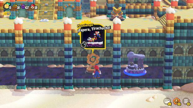 Super Mario Bros. Wonder - Nivel Pasatiempo - ¡Espera, Tirachucho! del Mundo 4 Desierto Tostisol