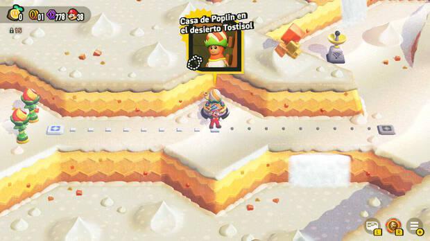 Super Mario Bros. Wonder - Nivel Casa de Poplin en el desierto Tostisol del Mundo 4 Desierto Tostisol