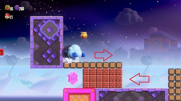 Super Mario Bros. Wonder - Localización de la Moneda púrpura #3 en Reto de insignia pro - Invisibilidad 1