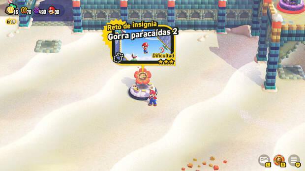 Super Mario Bros. Wonder - Nivel Reto de insignia - Gorra paracaídas 2 del Mundo 4 Desierto Tostisol