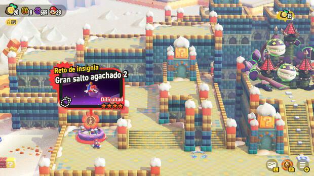Super Mario Bros. Wonder - Nivel Reto de insignia - Gran salto agachado 2 del Mundo 4 Desierto Tostisol
