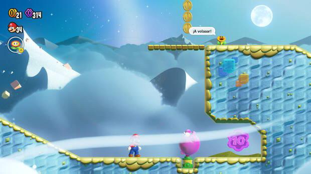 Super Mario Bros. Wonder - Localización de la Moneda púrpura #1 en Globoinks sobre las arenas blancas