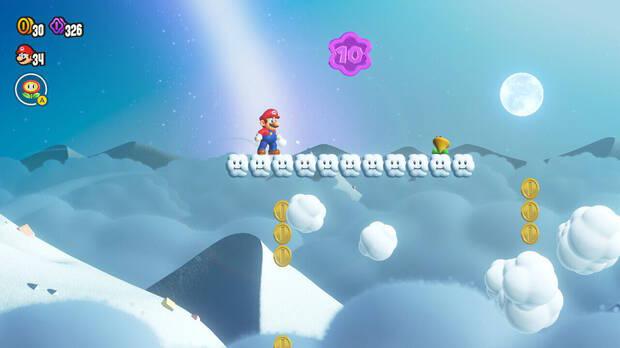 Super Mario Bros. Wonder - Localización de la Moneda púrpura #2 en Globoinks sobre las arenas blancas