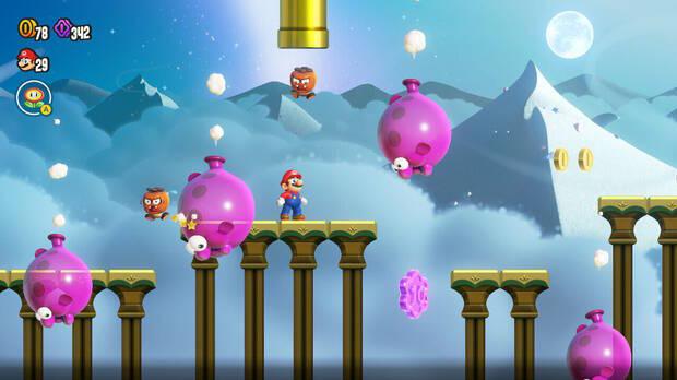 Super Mario Bros. Wonder - Localización de la Moneda púrpura #3 en Globoinks sobre las arenas blancas
